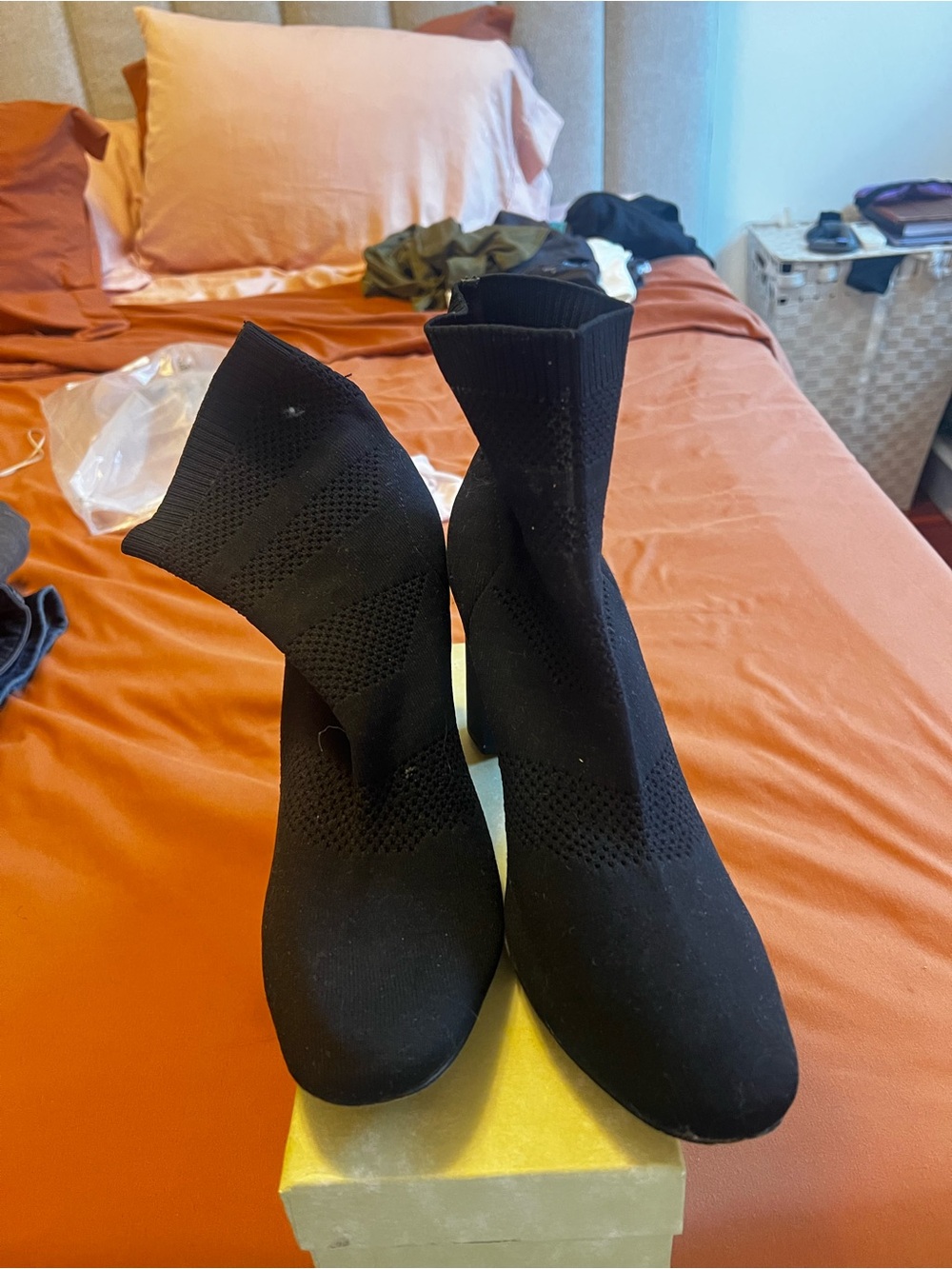 Women's Black Knit Sock Booties - Sleek Stretch Ankle Boots